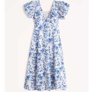 Abercrombie Puff Sleeve Plunge Midi Dress - SIZE XL